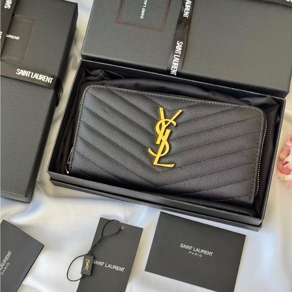 Yves Saint Laurent Black Wallet with Gold Logo - Picture 1 of 8